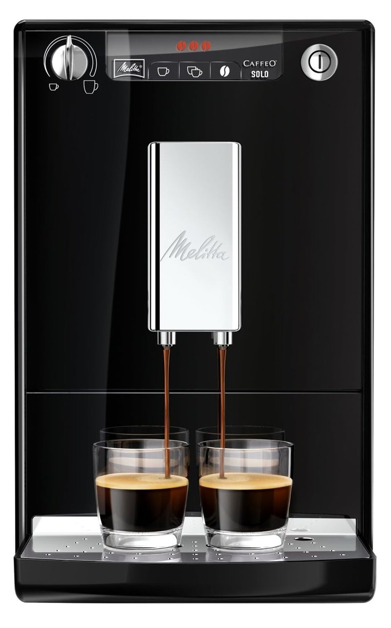Automatický kávovar Melitta Caffeo Solo E950-201 so vstavaným mlynčekom, LED displejom, 15 bar, 1400 W, čierny, režim na 1 – 2 šálky