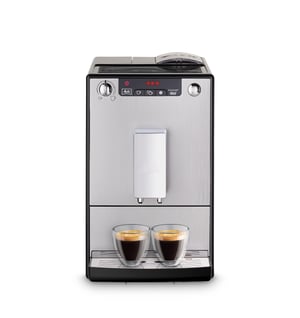 Automatski aparat za kavu Melitta Caffeo Solo E950 s ugrađenim mlincem, podesivim ispustom, funkcijom predinfuzije, 15 bara, srebrni, rabljeno