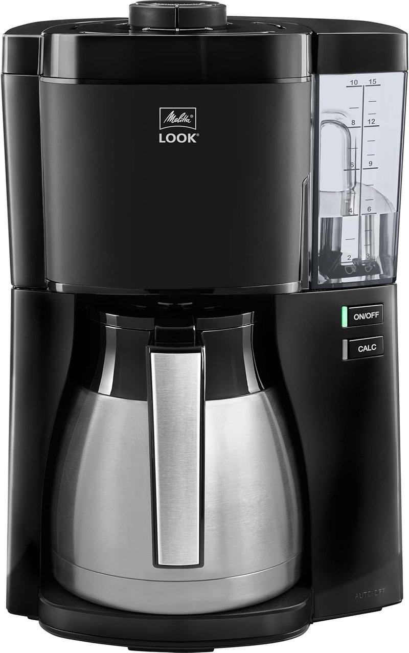 Melitta Look Therm Filter Coffee Maker with Thermal Jug and Removable Water Tank for up to 10 Cups of Coffee, Black