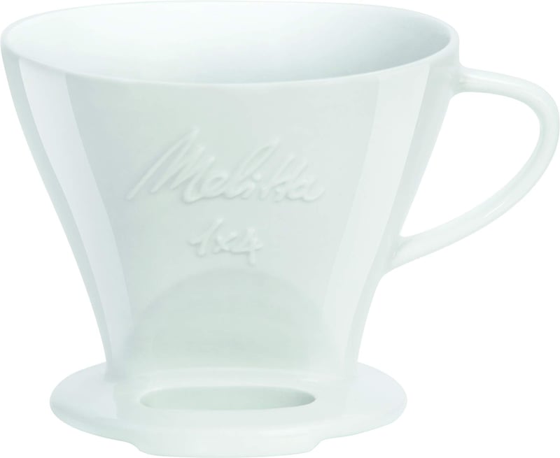 Suport pentru filtru de cafea din porțelan Melitta, mărimea 1x4, alb, cu fante laterale, pentru prepararea cafelei prin metoda pour-over