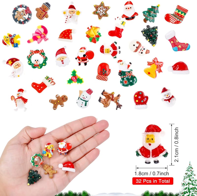 MELLIEX 32 Darabos Mini Karácsonyi Dekoráció Szett, Gyanta Mikulás Figurák, Adventi Naptár és Ajándék Díszítéshez