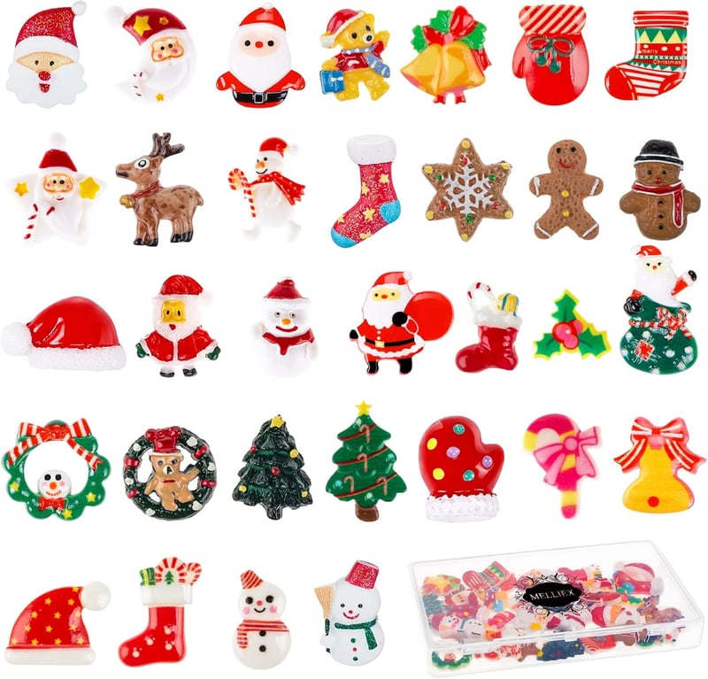 MELLIEX 32 Darabos Mini Karácsonyi Dekoráció Szett, Gyanta Mikulás Figurák, Adventi Naptár és Ajándék Díszítéshez