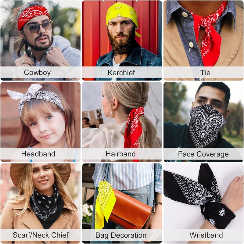 MELLIEX 4 db Bandana Fejkendő Férfiaknak és Nőknek - Paisley Mintás Háromszög Kendő Cowboy Kalóz Stílusban - 54 x 54 cm - Unisex Nyakkendő