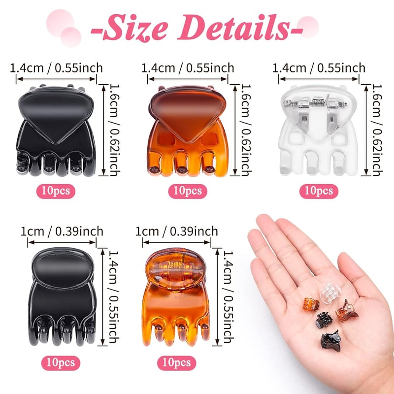 MELLIEX 50 db Mini Hajcsipesz Szett - 1,4 cm-es Csúszásgátló Hajrögzítők Barna, Fekete és Átlátszó Színekben Nőknek és Lányoknak