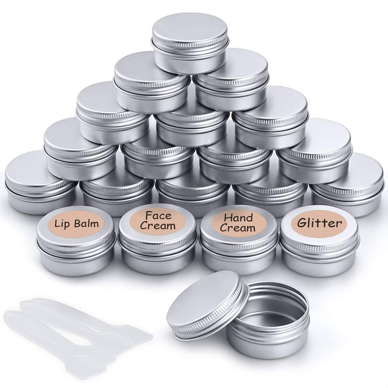 MELLIEX Hliníkové prázdne kozmetické tégliky, okrúhle cestovné nádobky na krém, pleťovú masku a lak na nechty, 20 ml, strieborné, balenie 20 ks