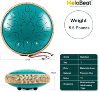 MeloBeat 12 Inch Nyelvdobo 15 Hangos D Major Zold Handpan Szett 5