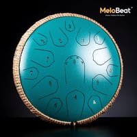 MeloBeat Tongue Drum 14" 15 Hangú - Professzionális Acél Handpan D-dúrban, Dalkönyvvel, Ütőkkel és Hordtáskával (Zöld) - 14 Zoll, Green 2