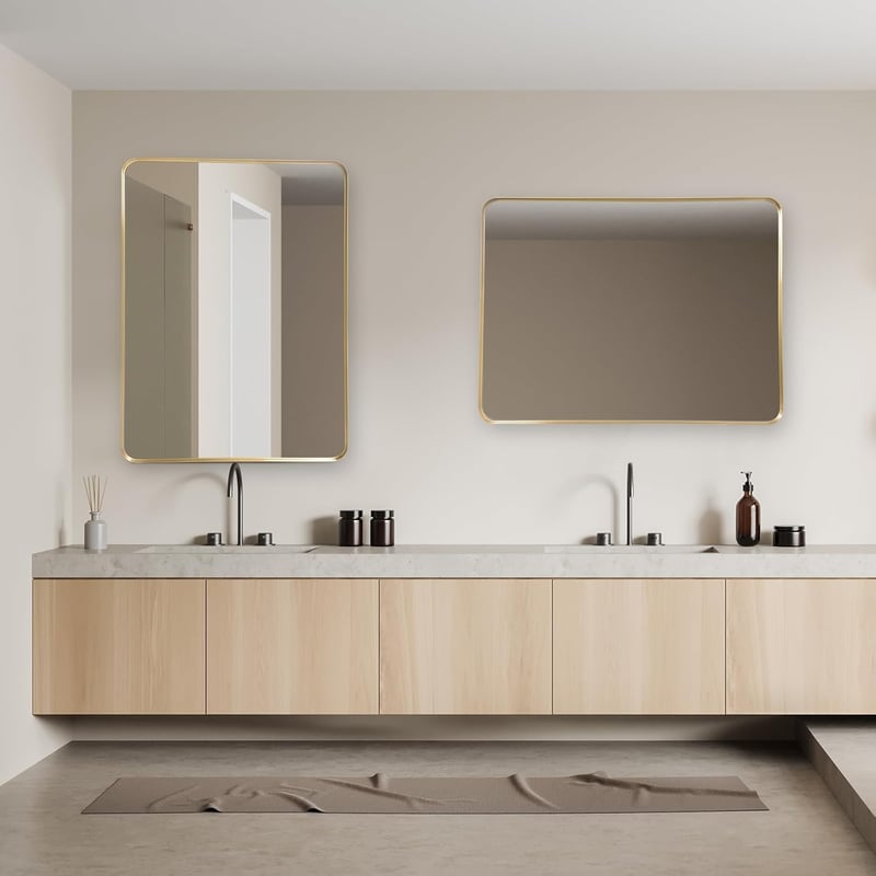 Melodieux Arany Fali Tükör 75x100 cm - Téglalap Alakú Fürdőszobai Dekorációs Tükör, Törésálló Nano Üveg, Fém Keret, Függőleges/Vízszintes El