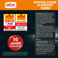 Montážne lepidlo MEM Allground Turbo – vodoodolné, odolné voči UV žiareniu, silná priľnavosť, bez rozpúšťadiel, 450 g kartuša, biele 5