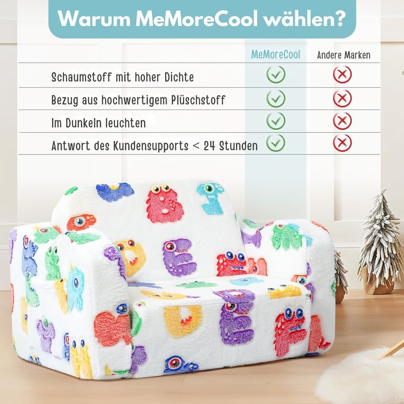 MeMoreCool 2az1-ben összecsukható gyerekkanapé, puha játékfotel, ábécés mintás pólus lányoknak és fiúknak