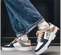 Fehér-tengerészkék férfi utcai sneaker cipő nyomott mintával, fűzős, alacsony szárú divat sportcipő - 43-as méret (UK 9) 2