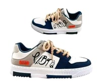 Fehér-tengerészkék férfi utcai sneaker cipő nyomott mintával, fűzős, alacsony szárú divat sportcipő - 43-as méret (UK 9) 3