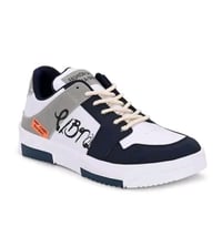 Fehér-tengerészkék férfi utcai sneaker cipő nyomott mintával, fűzős, alacsony szárú divat sportcipő - 43-as méret (UK 9) 1