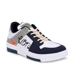 Pantofi sport bărbați, sneakerși casual, albi cu bleumarin, cu imprimeu, cu șireturi, model cu profil jos - mărimea 43 (UK 9)
