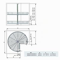 Menage Confort súprava 2 ks otočných rohových políc s rotáciou 270 stupňov, rohová skrinka do kuchynskej linky, priemer 820 mm, výška 630-730 mm 2