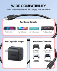 MENEEA 1.5M USB-C töltőkábel Nintendo Switch 2-höz, 60W gyorstöltés, 2 darab 2