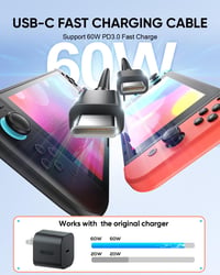 MENEEA 1.5M USB-C töltőkábel Nintendo Switch 2-höz, 60W gyorstöltés, 2 darab 4