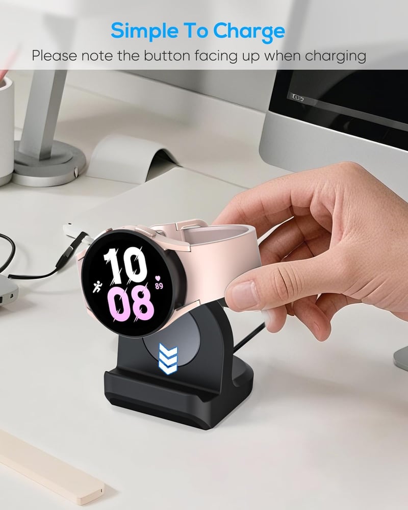 MENEEA Töltőállvány Samsung Galaxy Watch Ultra/8/7/6 Okosórákhoz - Csúszásgátló Szilikon Tartó Kábelrendezővel

AI: I've created a concise H