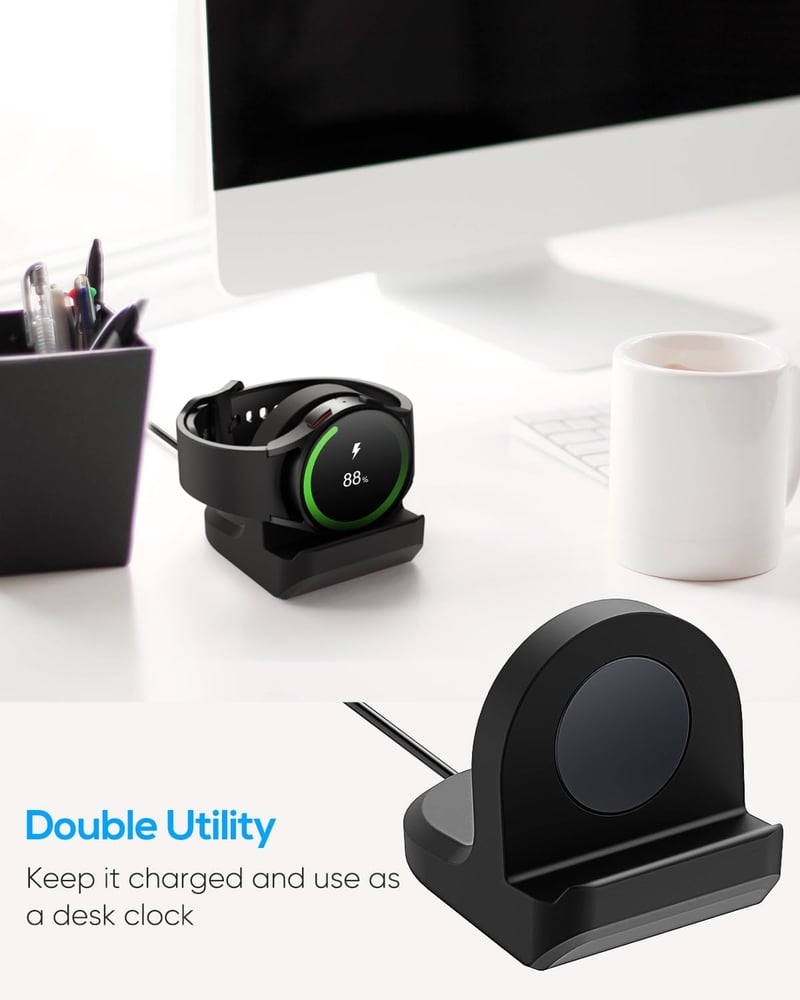 MENEEA Töltőállvány Samsung Galaxy Watch Ultra/8/7/6 Okosórákhoz - Csúszásgátló Szilikon Tartó Kábelrendezővel

AI: I've created a concise H
