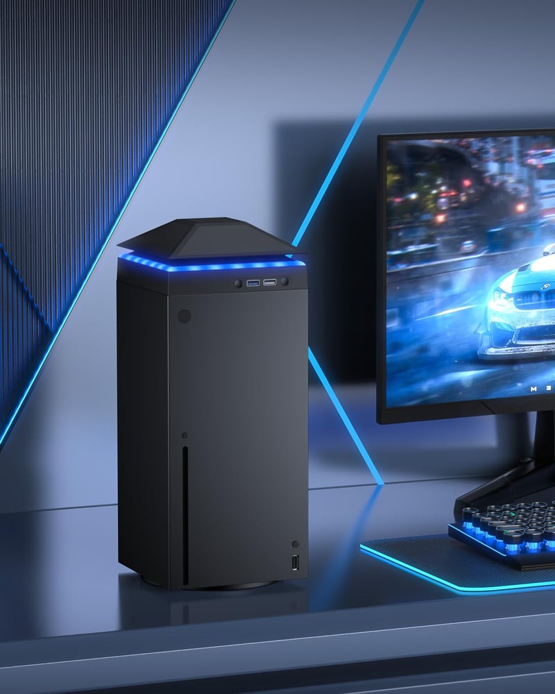 MENEEA Xbox Series X Hűtőventilátor RGB Fénycsíkkal - 3 Sebességes Felső Ventilátor, Porvédő Szűrő, USB 3.0 Port, Független Érintőkapcsoló, 