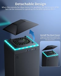 MENEEA Xbox Series X Hűtőventilátor RGB Fénycsíkkal - 3 Sebességes Felső Ventilátor, Porvédő Szűrő, USB 3.0 Port, Független Érintőkapcsoló,  6