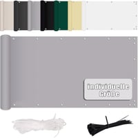 MENGH Balkonska zaštita od pogleda 80x700 cm, svijetlosiva - vjetrobran, mrežica sa UV zaštitom, bez bušenja, 160g/m², poliester, s ušicama, za balkonsku ogradu 1