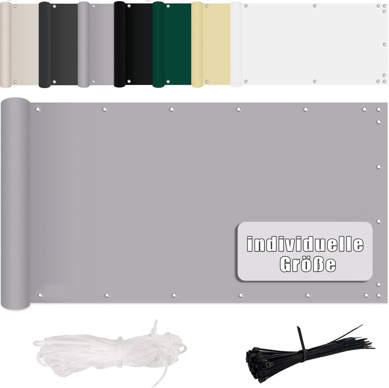 MENGH Balkonska zaštita od pogleda 80x700 cm, svijetlosiva - vjetrobran, mrežica sa UV zaštitom, bez bušenja, 160g/m², poliester, s ušicama, za balkonsku ogradu