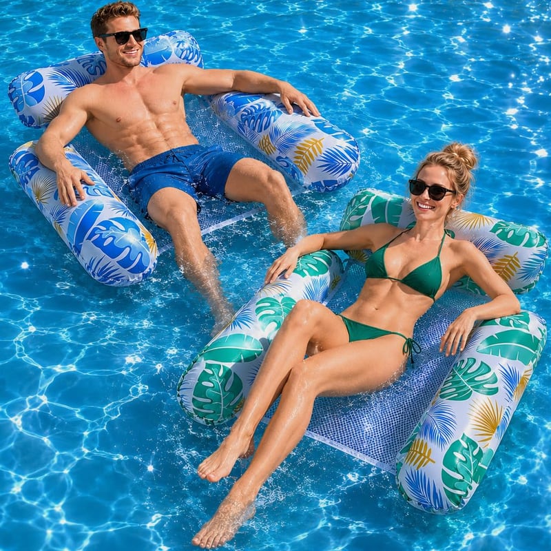 Saltea gonflabilă de apă și hamac de apă cu plasă Mennitr XL, jucărie de piscină 4 în 1 pentru adulți, 2 bucăți