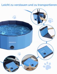 Meowant skladací bazén pre psov 200x30 cm, protišmykový PVC kúpeľ pre psov, prenosný záhradný bazénik pre veľké psy, modrý 6