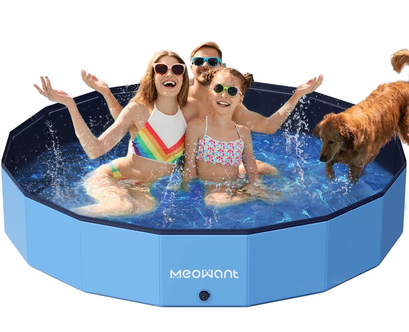 Meowant skladací bazén pre psov 200x30 cm, protišmykový PVC kúpeľ pre psov, prenosný záhradný bazénik pre veľké psy, modrý