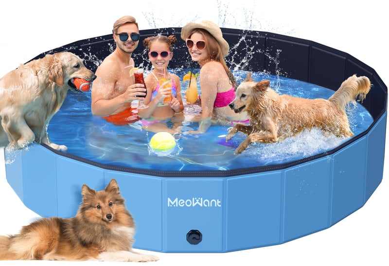 Skladací bazén pre psov Meowant 220x40 cm, hrubý prenosný protišmykový kúpeľ pre psov z PVC, záhradný bazén bez nutnosti čerpadla