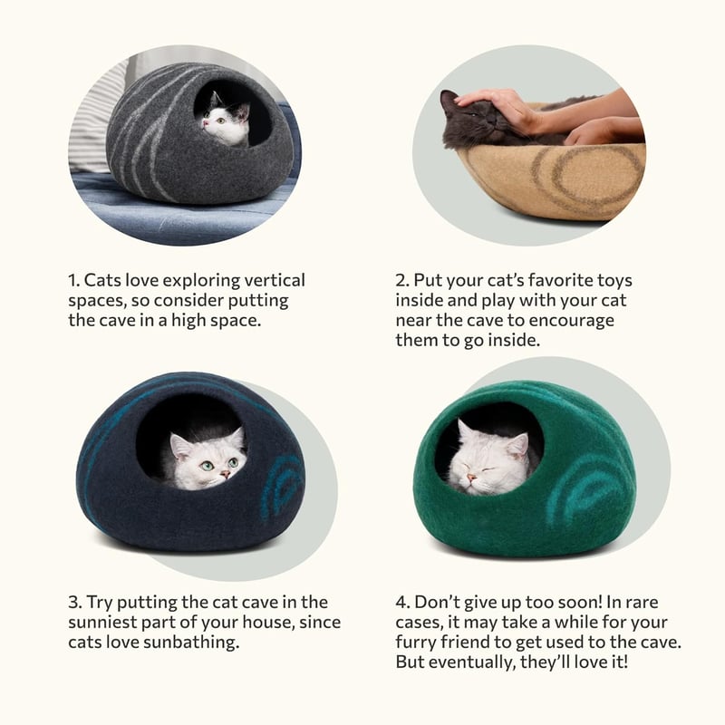 MEOWFIA Macska Barlang - 100% Merinó Gyapjú Bújó Fekhely Cicáknak, Kézzel Mosható, Környezetbarát, L-es Méret, Világosszürke