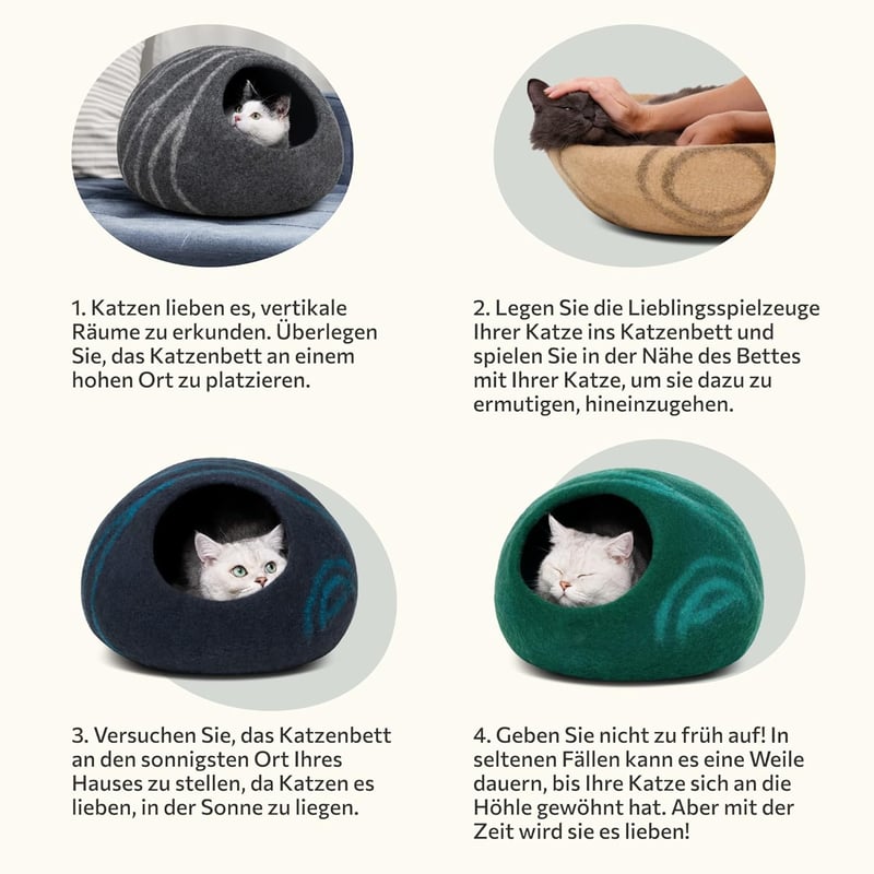 MEOWFIA Macska Barlang - 100% Merinó Gyapjú Bújó Fekhely Cicáknak, Kézzel Mosható, Környezetbarát, L-es Méret, Világosszürke