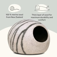 MEOWFIA Macska Barlang - 100% Merinó Gyapjú Bújó Fekhely Cicáknak, Kézzel Mosható, Környezetbarát, L-es Méret, Világosszürke 3