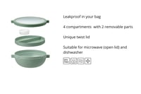 Mepal Bento Vita Bowl obedár s priehradkami, viečkom na dresing a táckou, 1500 ml, farba Nordic Sage 2