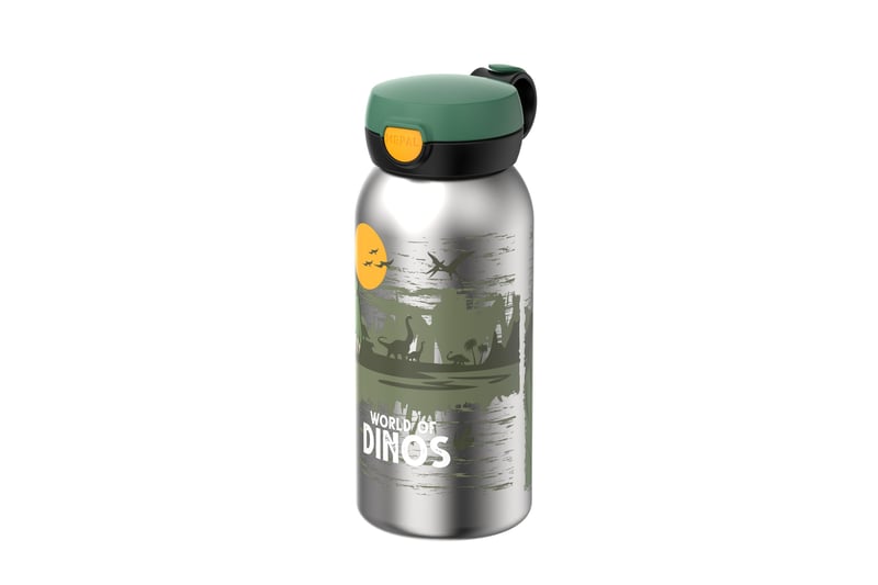 Nerezová fľaša na vodu Mepal Campus pre deti, s výklopným vekom na tlačidlo, vhodná na sýtené nápoje, nepriepustná, 600 ml, Dino