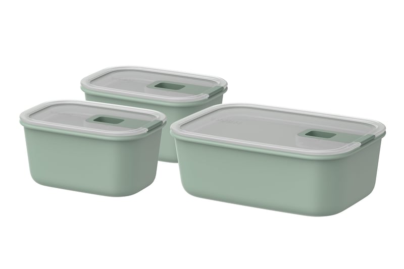 Mepal EasyClip set posuda za čuvanje hrane 3 dijela - S poklopcem i kliznim zatvaračem - Pogodno za mikrovalnu pećnicu, hladnjak i zamrzivač - 2x 450 ml + 1000 ml - Nordic Sage