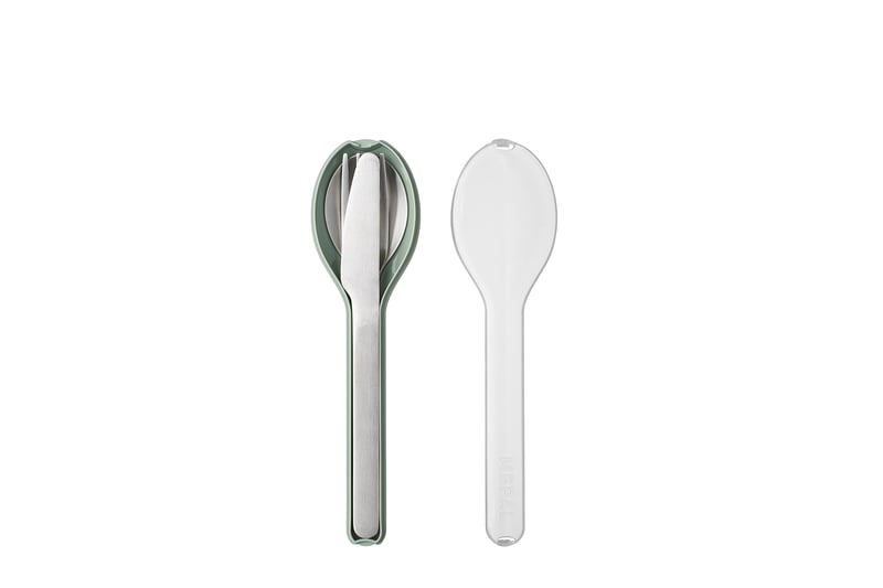 Set de tacâmuri Mepal Ellipse din 3 piese cu etui pentru călătorie - Cuțit, Furculiță, Lingură - Oțel inoxidabil - Nordic Sage
