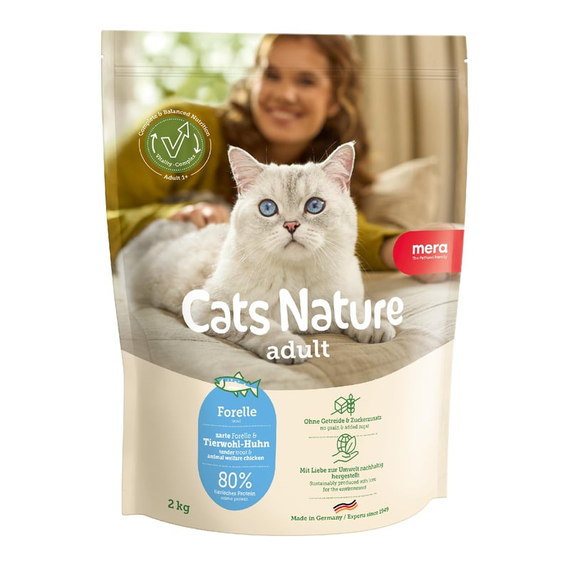 MERA Cats Nature suha hrana za mačke s okusom pastrve 2 kg – prehrana bez šećera i žitarica