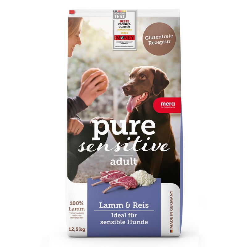 MERA Pure Sensitive Bárány és Rizs száraz kutyatáp érzékeny emésztésű kutyáknak – gluténmentes, 12,5 kg