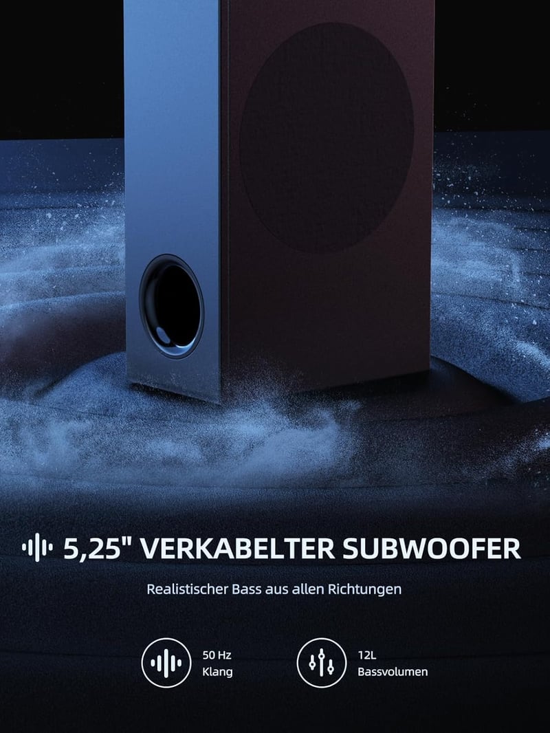 MEREDO 2.1 Hangfal TV-hez és PC-hez - Leválasztható Soundbar Mélynyomóval, 5 EQ Mód, 180W, BT 5.4, USB, ARC, 80 cm