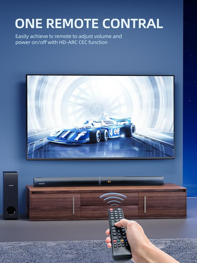 MEREDO 2.1 Hangfal TV-hez és PC-hez - Leválasztható Soundbar Mélynyomóval, 5 EQ Mód, 180W, BT 5.4, USB, ARC, 80 cm