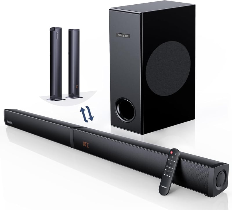 MEREDO 2.1 Hangfal TV-hez és PC-hez - Leválasztható Soundbar Mélynyomóval, 5 EQ Mód, 180W, BT 5.4, USB, ARC, 80 cm