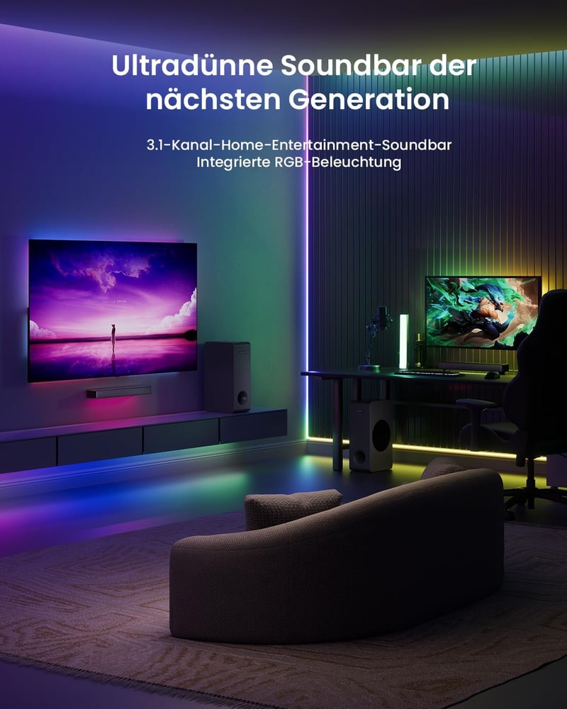 MEREDO 3.1 Soundbar szubwooferrel RGB szinkronizációval TV és PC játékhoz