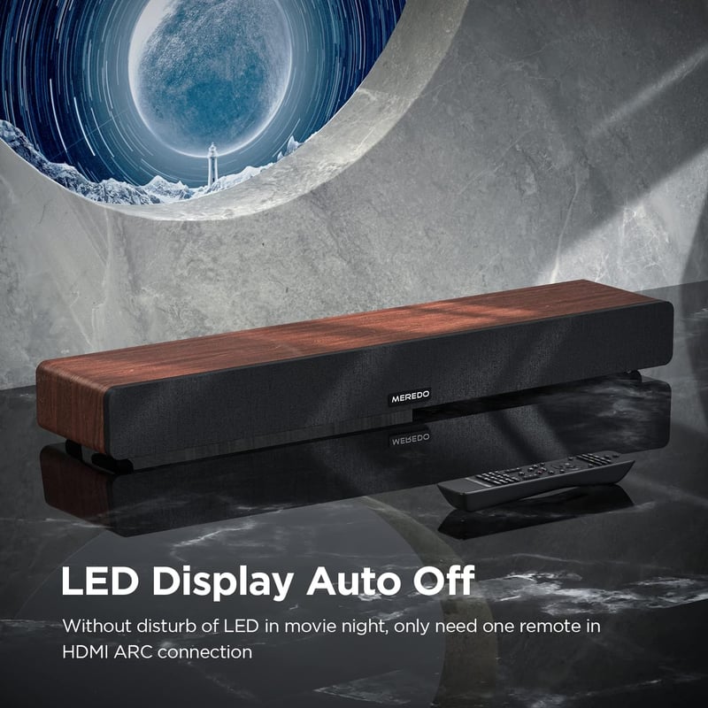 MEREDO D47 Plus Fa Soundbar TV-hez, Beépített Mélynyomóval, 165W, 2.1 Csatornás, 5 EQ Mód, Bluetooth 5.0, Optikai, ARC, 78 cm, Barna