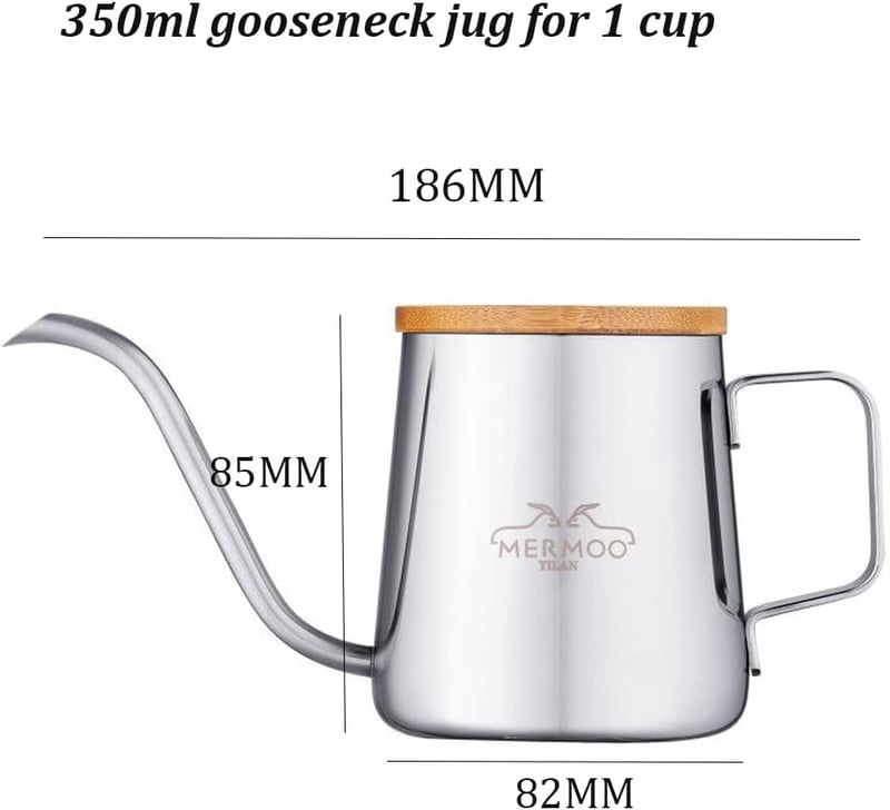 MERMOO YILAN 350ml Gooseneck Kávéforraló Rozsdamentes Acél Pour Over Teafőző