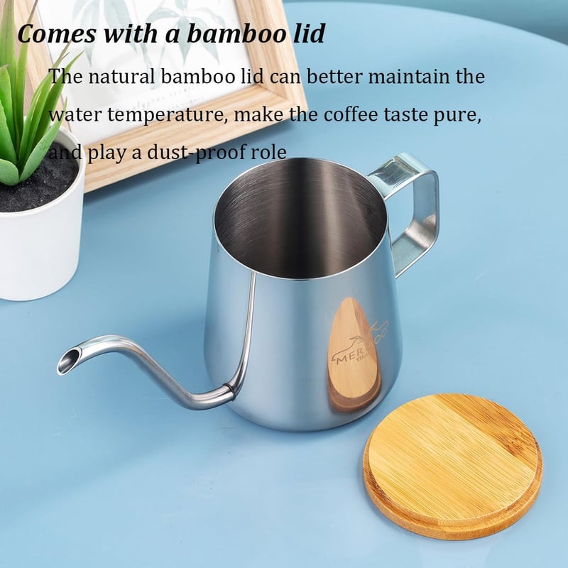 MERMOO YILAN 350ml Gooseneck Kávéforraló Rozsdamentes Acél Pour Over Teafőző