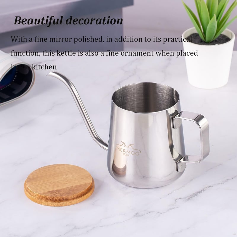 MERMOO YILAN 350ml Gooseneck Kávéforraló Rozsdamentes Acél Pour Over Teafőző