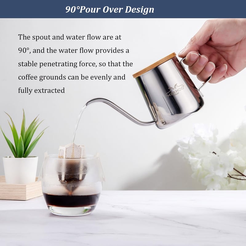 MERMOO YILAN 350ml Gooseneck Kávéforraló Rozsdamentes Acél Pour Over Teafőző