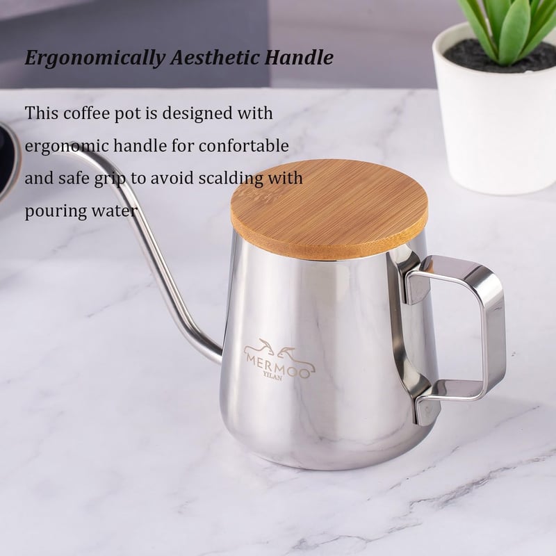 MERMOO YILAN 350ml Gooseneck Kávéforraló Rozsdamentes Acél Pour Over Teafőző
